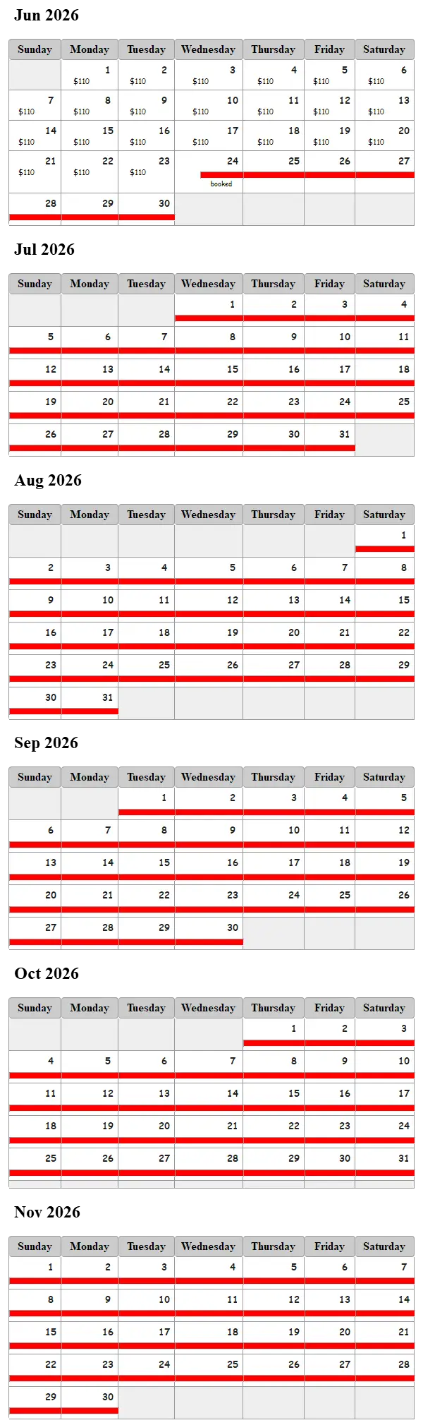 The Brinson Station availability calendar