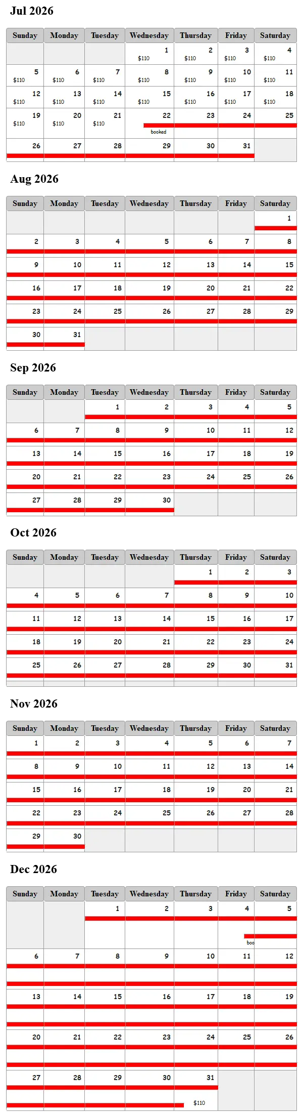 The Brinson Station availability calendar